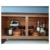 Kitchen Cabinet Assortment Featuring Bravetti Stand Mixer and Wooden Bowls
