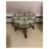 Upholstered Round Footstool with Turned Wooden Legs