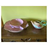 Hull Pottery Wildflower Pink Lazy Susan Server and Matching Teapot