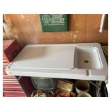 White Plastic Cleaning Station Table with Integrated Basin and Measuring Scale