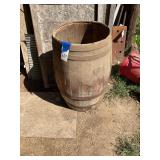 Large Wooden Barrel with Metal Hoops