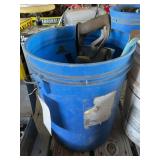 Blue Bucket Filled with Assorted Hand Tools and Hardware