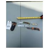 Assorted Pocket Knives and Sheath Lot including Gerber and Pioneer Hybrids