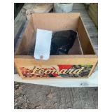 Leonard Bros. Wooden Produce Crate with Trimmer Parts and Morse Band Saw Blades