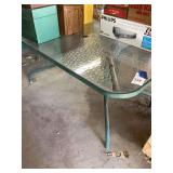 Metal Frame Patio Table with Textured Glass Top and Umbrella Hole