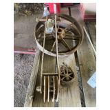 Cast Iron Pulley Wheel and Metal Rigging Assembly Lot