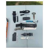 Assorted Mixed Fixed Blade Knives, Machete, and Sheaths Collection
