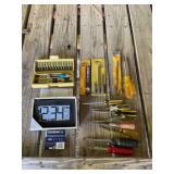 Assorted Screwdrivers, Drill Bits, Extensions, and Digital Clock Lot