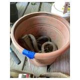 Assorted Metal Hardware and Hooks in Plastic Planter