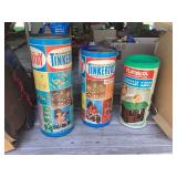 Assorted Tinkertoy and Lincoln Logs Construction Set Canisters