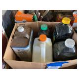Assorted Chemicals and Wood Treatment Liquids in Containers