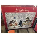 St. Nicholas Square Village Set Illuminated Hand Painted Porcelain in Original Box