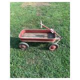 Red Metal Wagon with Wooden T-Handle