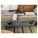 Large Plastic Tool Box Filled with Assorted Hardware, Hand Tools, and Small Parts