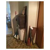 Assorted Household Cleaning Supplies and Storage Hamper Lot