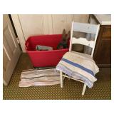 Lot of Home Decor, Rugs, Wooden Chair, Quilt, and Decorative Items