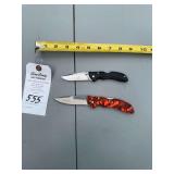 Two Buck Folding Pocket Knives Including Black and Orange Camouflage Handles