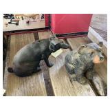 Lot of Two Animal Figurines Including Cast Iron Pig Coin Bank and Resin Bear Figurine