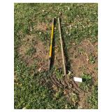 Two Long-Handled Garden Forks with Metal Tines and Wooden and Composite Handles