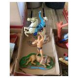 Lot of Two Classic TV Hero Model Statues Including The Lone Ranger on Silver and Tarzan Fighting Lion