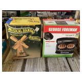 Musical Bamboo Windmill Savings Bank and George Foreman Classic Grill Boxed Set