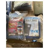 Lot of 2 New Blue Poly Tarps - Erickson All-Purpose and 12x16 Standard-Duty