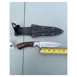 Fixed Blade Stainless Steel Hunting Knife with Wood Handle and Leather Sheath