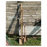 Lot of Three Shovels with Wooden Handles