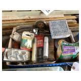 Assorted Box of Hardware, Fasteners, Tools, and Shop Accessories