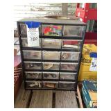 Plastic Hardware Storage Organizer Cabinet with 18 Drawers and Assorted Contents