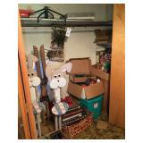 Lot of Holiday Decorations and Seasonal Decor Including Wooden Easter Bunnies, Christmas Lights, and Ornaments