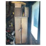 Metal Storage Cabinet with Upper Wall Unit and Contents
