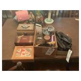 Box Lot of Assorted Decorative Storage Boxes, Glassware, and Small Goods