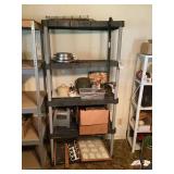 Shelf Lot with Tea Kettle, Lamp Parts, Storage Containers, and Miscellaneous Household Goods