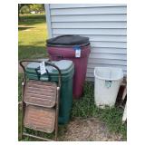 Assorted Waste Bins and Metal Step Stool Lot