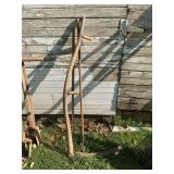 Wooden Cradle Scythe with Curved Snath and Metal Blade