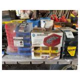 Assorted Storage Bins and Hardware Organizers Including Akro-Mils, Hawk, and Stanley
