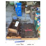 Assorted Wooden Decor and Display Items Lot including Gumball Machine Jar and Bear Decor