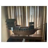 Large Wooden Model Ship Display Piece