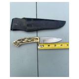 Bear MGC USA Fixed Blade Hunting Knife with Stag Handle and Leather Sheath