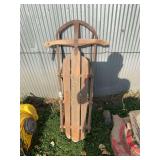 Wooden and Metal Snow Sled with Steering Bar