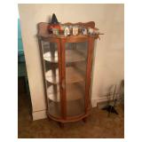 Curved Glass Wooden Corner Display Cabinet with Mirror Backboard