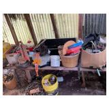 Assorted Workshop Items Including Republic Wood Stove, Model Ship, and Tools