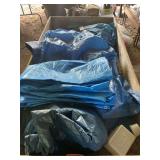 Assorted Blue Tarps in Wooden Bin