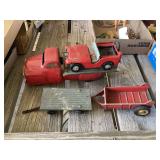 Assorted Metal Toy Vehicles and Trailers Including Tru Blu Kiddie Toy Flatbed