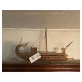 Handmade Wooden Model Ship with Mast and Rigging