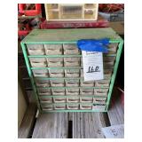 Green Metal Parts Organizer with Plastic Drawers