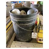 Plastic Bucket Filled with Assorted Twine and Cordage Spools