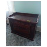 Carved Wood Tilt-Out Storage Cabinet with Shelves