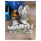Welcome Fence Statue with Angel and Owl Figurines
